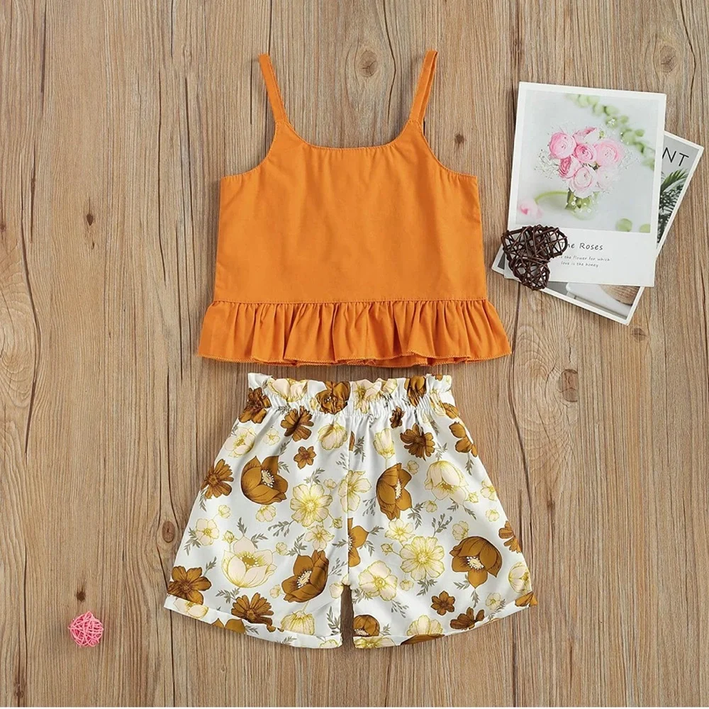 Toddler Girl Outfits Sleeveless Tops + Floral Shorts 2pcs (6-9 months)